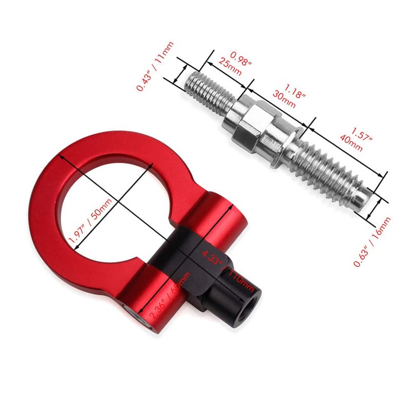 x xotic tech JDM Sport Track Racing Style CNC Aluminum Screw-on Tow Hook Front Rear Bumper Compatible with Scion FR-S or Toyota 86 or Subaru BRZ Impreza WRX STi (Red) - Image 2
